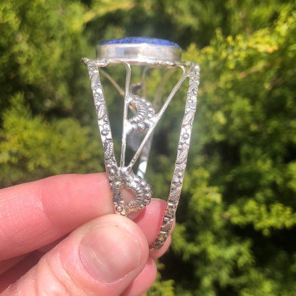 Sterling Silver Polished Blue Lapis Cabochon Cuff Bracelet - Picture 6 of 6